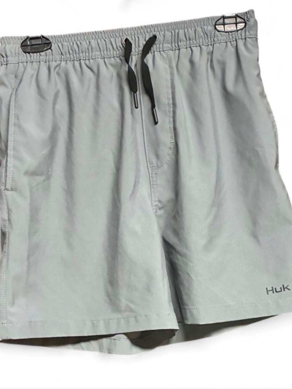 Huk Men's Light Gray Athletic Shorts with Black Drawcord